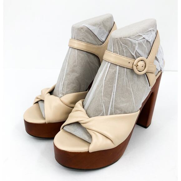 VERONICA BEARD Womens Gela Platform Sandals 10 Cream Shell Wood Leather NWOB - Picture 5 of 12